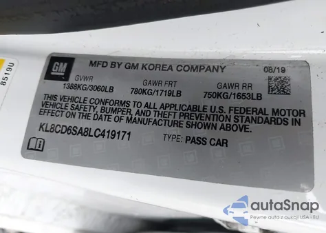 2020 Chevrolet Spark Fwd 1Lt Automatic from USA, damaged, VIN KL8CD6SA8LC419171